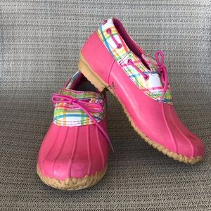 Aqua Stop Pink Plaid Girls Duck Boots Rain Mud Size 4